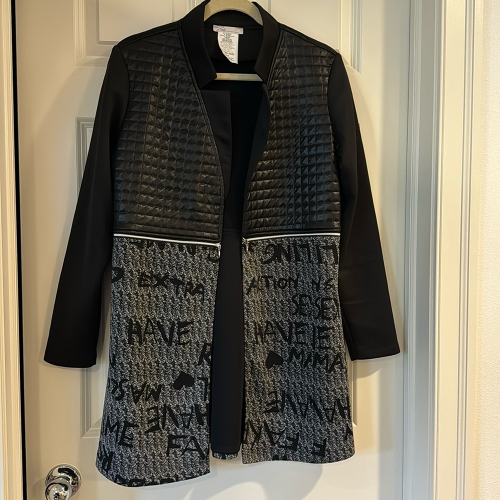 Never Worn Womens Black Quilted & Patterned Long Blazer Jacket